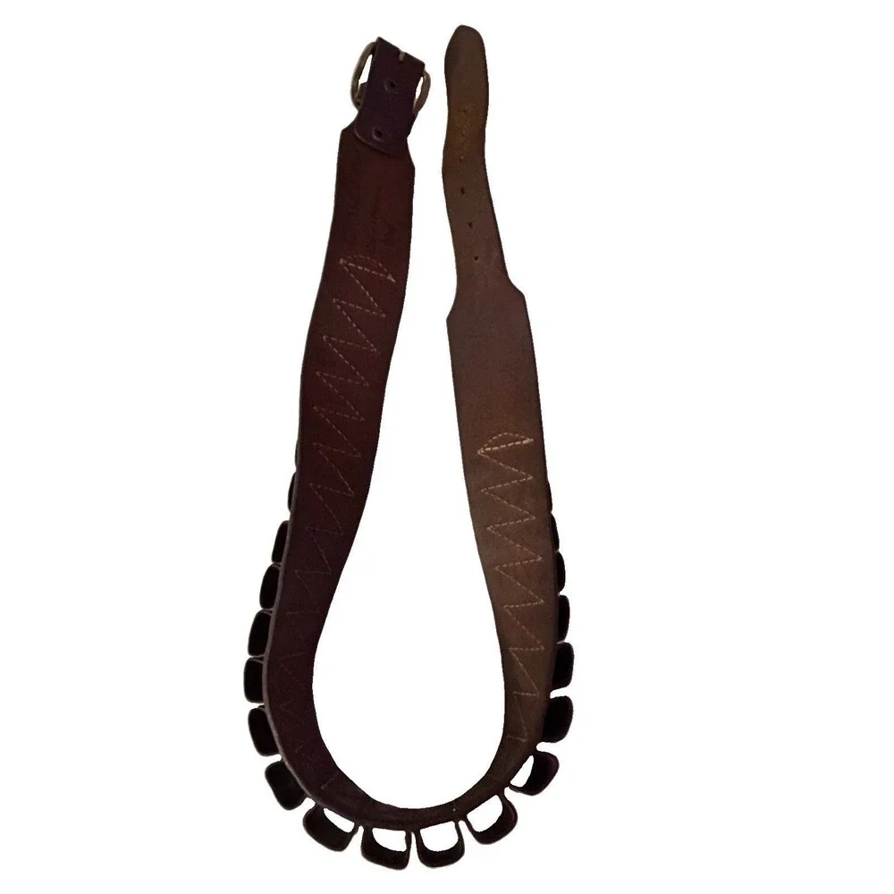 Handmade Brown Leather Rifle Cartridge Belt Bandolier 20 Loop Brass Buckle